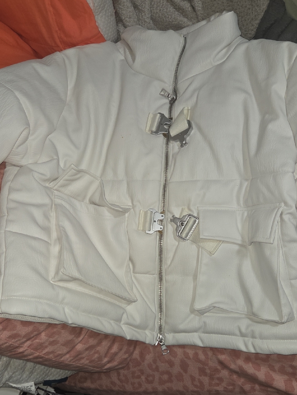 Fashion Nova Off-White Puffer Jacket with Buckle Closures